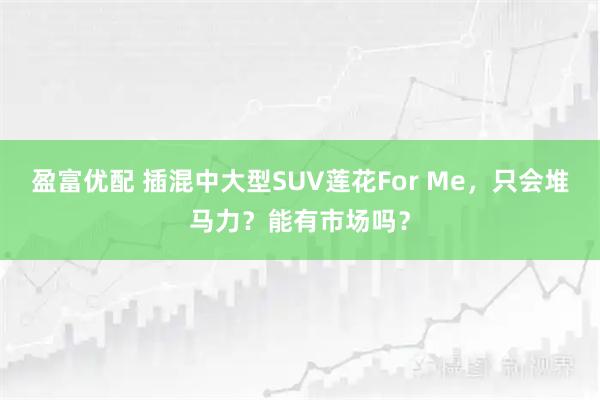 盈富优配 插混中大型SUV莲花For Me，只会堆马力？能有市场吗？